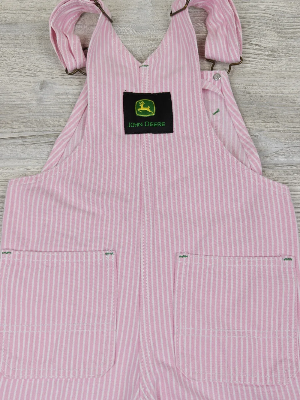 John Deere Overalls Girls 4T Pink Pinstriped Bib Pockets Farmer Cowgirl Rancher